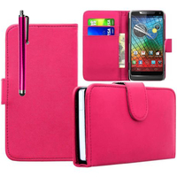 Motorola Razr i XT890: Accessoire Etui portefeuille Livre Housse Coque Pochette cuir PU + Stylet - ROSE