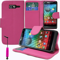 Motorola Razr i XT890: Accessoire Etui portefeuille Livre Housse Coque Pochette support vidéo cuir PU + mini Stylet - ROSE