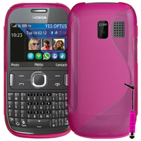 Nokia Asha 302: Accessoire Housse Etui Pochette Coque S silicone gel + mini Stylet - ROSE