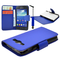 Samsung Galaxy Core I8260/ I8262 Dual Sim: Accessoire Etui portefeuille Livre Housse Coque Pochette cuir PU + mini Stylet - BLEU