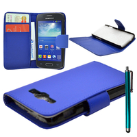 Samsung Galaxy Core I8260/ I8262 Dual Sim: Accessoire Etui portefeuille Livre Housse Coque Pochette cuir PU + Stylet - BLEU
