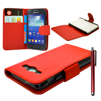 Samsung Galaxy Core I8260/ I8262 Dual Sim: Accessoire Etui portefeuille Livre Housse Coque Pochette cuir PU + Stylet - ROUGE