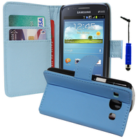 Samsung Galaxy Core I8260/ I8262 Dual Sim: Accessoire Etui portefeuille Livre Housse Coque Pochette support vidéo cuir PU + mini Stylet - BLEU