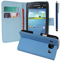 Samsung Galaxy Core I8260/ I8262 Dual Sim: Accessoire Etui portefeuille Livre Housse Coque Pochette support vidéo cuir PU + Stylet - BLEU