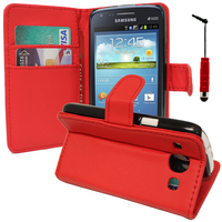 Samsung Galaxy Core I8260/ I8262 Dual Sim: Accessoire Etui portefeuille Livre Housse Coque Pochette support vidéo cuir PU + mini Stylet - ROUGE