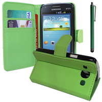 Samsung Galaxy Core I8260/ I8262 Dual Sim: Accessoire Etui portefeuille Livre Housse Coque Pochette support vidéo cuir PU + Stylet - VERT