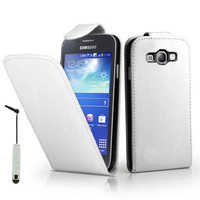 Samsung Galaxy Core I8260/ I8262 Dual Sim: Accessoire Etui Housse Coque Pochette simili cuir + mini Stylet - BLANC