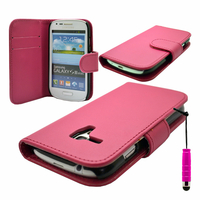 Samsung Galaxy S3 mini i8190/ i8200 VE: Accessoire Etui portefeuille Livre Housse Coque Pochette cuir PU + mini Stylet - ROSE