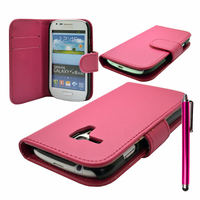 Samsung Galaxy S3 mini i8190/ i8200 VE: Accessoire Etui portefeuille Livre Housse Coque Pochette cuir PU + Stylet - ROSE