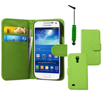 Samsung Galaxy S4 mini i9190/ S4 mini plus I9195I/ i9192/ i9195/ i9197: Accessoire Etui portefeuille Livre Housse Coque Pochette cuir PU + mini Stylet - VERT