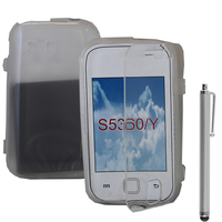 Samsung Galaxy Y Neo GT-S5360 S5369i: Accessoire Coque Etui Housse Pochette silicone gel Portefeuille Livre rabat + Stylet - TRANSPARENT