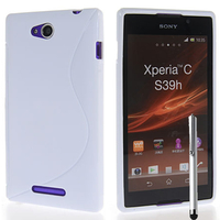 Sony Xperia C: Accessoire Housse Etui Pochette Coque S silicone gel + Stylet - BLANC