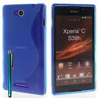 Sony Xperia C: Accessoire Housse Etui Pochette Coque S silicone gel + Stylet - BLEU