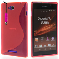 Sony Xperia C: Accessoire Housse Etui Pochette Coque S silicone gel + mini Stylet - ROSE