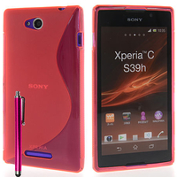 Sony Xperia C: Accessoire Housse Etui Pochette Coque S silicone gel + Stylet - ROSE