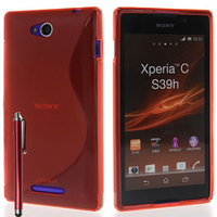 Sony Xperia C: Accessoire Housse Etui Pochette Coque S silicone gel + Stylet - ROUGE