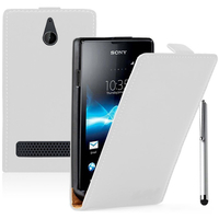 Sony Xperia E/ E Dual C1605 C1505 C1604: Accessoire Housse coque etui cuir fine slim + Stylet - BLANC