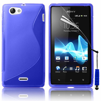 Sony Xperia J St26i: Accessoire Housse Etui Pochette Coque S silicone gel + mini Stylet - BLEU