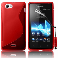 Sony Xperia J St26i: Accessoire Housse Etui Pochette Coque S silicone gel + mini Stylet - ROUGE