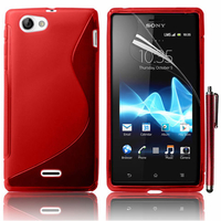 Sony Xperia J St26i: Accessoire Housse Etui Pochette Coque S silicone gel + Stylet - ROUGE