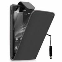 Sony Xperia L S36h/C2105/C2104: Accessoire Etui Housse Coque Pochette simili cuir + mini Stylet - NOIR