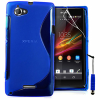 Sony Xperia L S36h/C2105/C2104: Accessoire Housse Etui Pochette Coque S silicone gel + mini Stylet - BLEU
