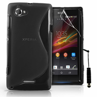 Sony Xperia L S36h/C2105/C2104: Accessoire Housse Etui Pochette Coque S silicone gel + mini Stylet - NOIR