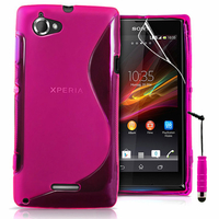 Sony Xperia L S36h/C2105/C2104: Accessoire Housse Etui Pochette Coque S silicone gel + mini Stylet - ROSE