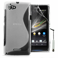 Sony Xperia L S36h/C2105/C2104: Accessoire Housse Etui Pochette Coque S silicone gel + mini Stylet - TRANSPARENT