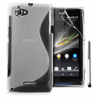 Sony Xperia L S36h/C2105/C2104: Accessoire Housse Etui Pochette Coque S silicone gel + Stylet - TRANSPARENT