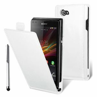 Sony Xperia L S36h/C2105/C2104: Accessoire Housse coque etui cuir fine slim + Stylet - BLANC