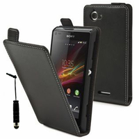 Sony Xperia L S36h/C2105/C2104: Accessoire Housse coque etui cuir fine slim + mini Stylet - NOIR