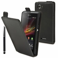 Sony Xperia L S36h/C2105/C2104: Accessoire Housse coque etui cuir fine slim + Stylet - NOIR