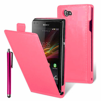 Sony Xperia L S36h/C2105/C2104: Accessoire Housse coque etui cuir fine slim + Stylet - ROSE