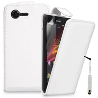 Sony Xperia M C1904/ C1905: Accessoire Etui Housse Coque Pochette simili cuir + mini Stylet - BLANC