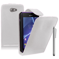 Sony Xperia M2 Aqua D2403 D2406: Accessoire Etui Housse Coque Pochette simili cuir + Stylet - BLANC