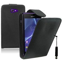 Sony Xperia M2 Aqua D2403 D2406: Accessoire Etui Housse Coque Pochette simili cuir + mini Stylet - NOIR