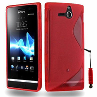 Sony Xperia U St25i: Accessoire Housse Etui Pochette Coque S silicone gel + mini Stylet - ROUGE