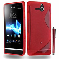 Sony Xperia U St25i: Accessoire Housse Etui Pochette Coque S silicone gel + Stylet - ROUGE