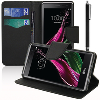 LG Zero/ LG Class: Accessoire Etui portefeuille Livre Housse Coque Pochette support vidéo cuir PU effet tissu + Stylet - NOIR