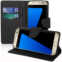 Samsung Galaxy S7 edge G935F/ G935FD/ S7 edge (CDMA) G935: Accessoire Etui portefeuille Livre Housse Coque Pochette support vidéo cuir PU effet tissu - NOIR
