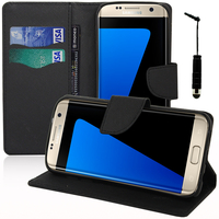 Samsung Galaxy S7 edge G935F/ G935FD/ S7 edge (CDMA) G935: Accessoire Etui portefeuille Livre Housse Coque Pochette support vidéo cuir PU effet tissu + mini Stylet - NOIR