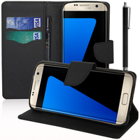 Samsung Galaxy S7 edge G935F/ G935FD/ S7 edge (CDMA) G935: Accessoire Etui portefeuille Livre Housse Coque Pochette support vidéo cuir PU effet tissu + Stylet - NOIR