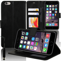 Apple iPhone 6/ 6s: Accessoire Etui portefeuille Livre Housse Coque Pochette support vidéo cuir PU + mini Stylet - NOIR