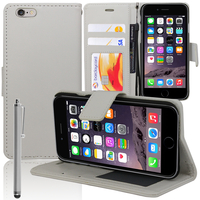 Apple iPhone 6 Plus/ 6s Plus: Accessoire Etui portefeuille Livre Housse Coque Pochette support vidéo cuir PU + Stylet - BLANC