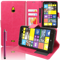 Nokia Lumia 1320: Accessoire Etui portefeuille Livre Housse Coque Pochette support vidéo cuir PU + Stylet - ROSE