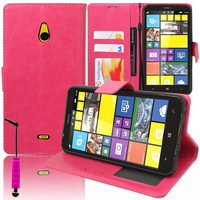 Nokia Lumia 1320: Accessoire Etui portefeuille Livre Housse Coque Pochette support vidéo cuir PU + mini Stylet - ROSE