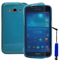 Samsung Galaxy Grand 2 SM-G7100 SM-G7102 SM-G7105 SM-G7106: Accessoire Coque Etui Housse Pochette silicone gel Portefeuille Livre rabat + mini Stylet - BLEU