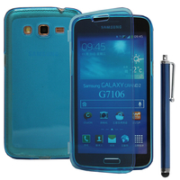 Samsung Galaxy Grand 2 SM-G7100 SM-G7102 SM-G7105 SM-G7106: Accessoire Coque Etui Housse Pochette silicone gel Portefeuille Livre rabat + Stylet - BLEU