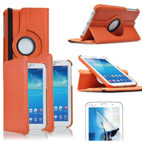 Samsung Galaxy Tab 3 7.0 SM-T210 P3200 P3210: Accessoire Etui Housse Coque avec support Et Rotative Rotation 360° en cuir PU - ORANGE